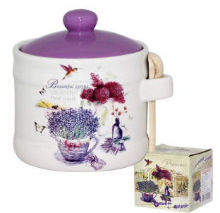 2370-6 Банка для меду з дерев'яною ложкою "Прованс" (h-8,5см, d-10см, об-м-420мл) - фото