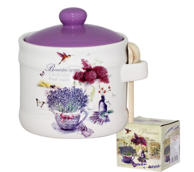 2370-6 Банка для меду з дерев'яною ложкою "Прованс" (h-8,5см, d-10см, об-м-420мл) - фото