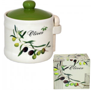 2370-8 Банка для меду з дерев'яною ложкою "Оливки" (h-8,5см, d-10см, об-м-420мл) - фото