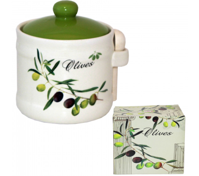 2370-8 Банка для меду з дерев'яною ложкою "Оливки" (h-8,5см, d-10см, об-м-420мл) - фото