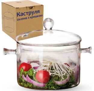 30050-1 Каструля скляна з кришкою 1,5л - фото