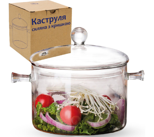 30050-1 Каструля скляна з кришкою 1,5л - фото
