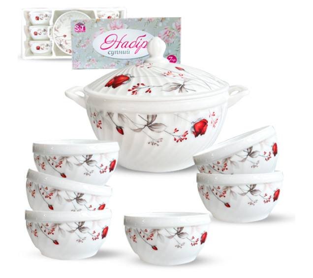 30050-202303 Набір супний 7пр "Червона троянда" (2,5л; 740мл) - фото