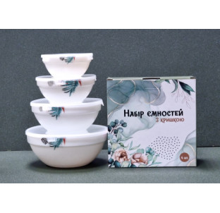 30054-1301 Набір ємностей  з кришкою 4 шт (7'-1л,6'- 600мл,5'-320мл, 4,2'-260мл) "Листя" - фото