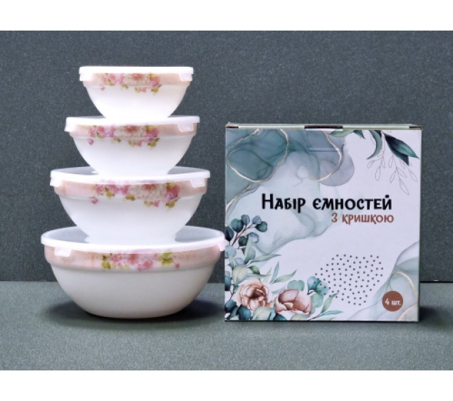 30054-1303 Набір ємностей  з кришкою 4 шт (7'-1л,6'- 600мл,5'-320мл, 4,2'-260мл) "Боніка" - фото