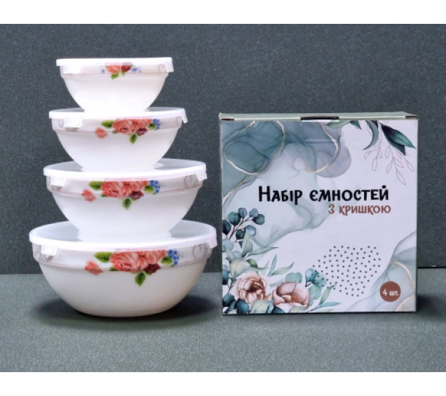30054-1306 Набір ємностей  з кришкою 4 шт (7'-1л,6'- 600мл,5'-320мл, 4,2'-260мл) "Рожева симфонія" - фото