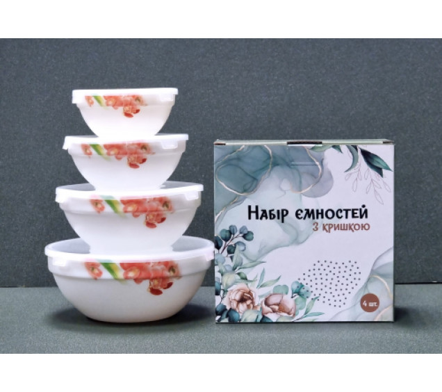 30054-1307 Набір ємностей  з кришкою 4 шт (7'-1л,6'- 600мл,5'-320мл, 4,2'-260мл') "Орхідея Ванда" - фото