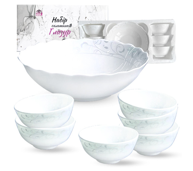 30056-130313 Набір салатників 7шт (1 шт-8 ' - 800мл, 6 шт-4,5' - 260 "Глазур" - фото