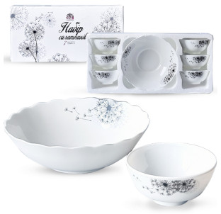 30056-15021 Набір салатників 7шт (1 шт-8 ' - 800мл, 6 шт-4,5' - 260'мл) "Парасольки" - фото