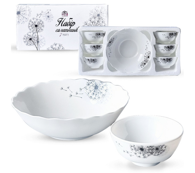 30056-15021 Набір салатників 7шт (1 шт-8 ' - 800мл, 6 шт-4,5' - 260'мл) "Парасольки" - фото