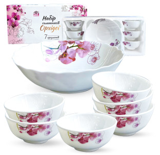 30056-15022 Набір салатників 7шт (1шт-8 ', 6шт-4,5') "Орхідеї" - фото