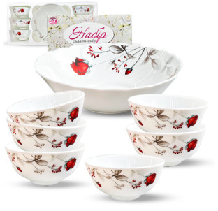 30056-202303 Набір салатників 7шт (1шт-8', 6шт-4,5') "Червона троянда" - фото