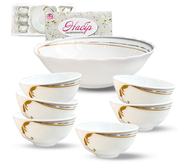 30056-230305 Набір салатників 7шт (1шт-8 ', 6шт-4,5') "Gold" - фото