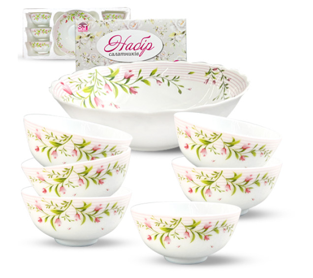 30056-230306 Набір салатників 7шт (1шт-8', 6шт-4,5') "Тюльпани" - фото