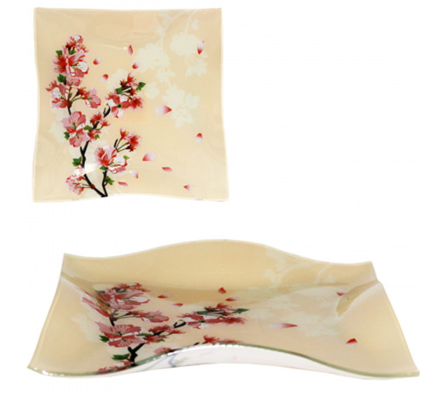 307 Тарілка квадр 10"-25см (Квітуча вишня) - фото