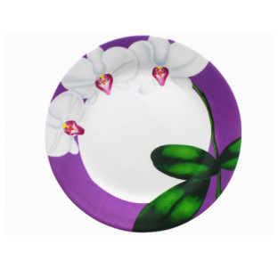 308-12 Тарілка 7,5' Біла Орхідея (фіолетовий ободок) (72) - фото