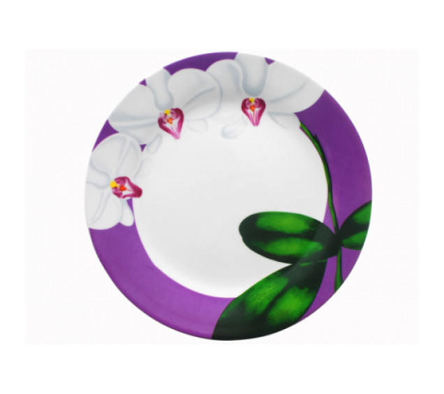 308-12 Тарілка 7,5' Біла Орхідея (фіолетовий ободок) (72) - фото