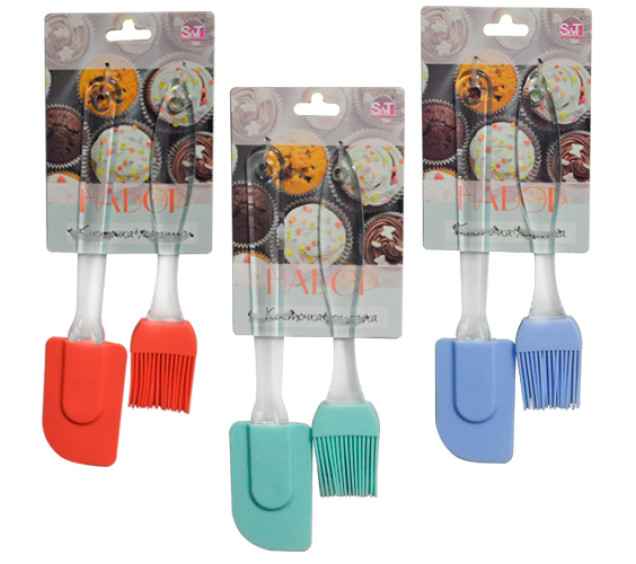 3200-46 Набір з пензля (20.5х4х1см) та лопатки (24.1х5х0.5см) з прозорими ручками - фото
