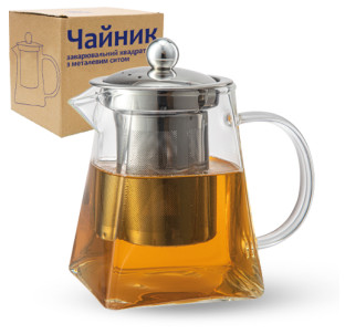32239 Чайник заварювальний квадратний з металевим ситом 600мл - фото