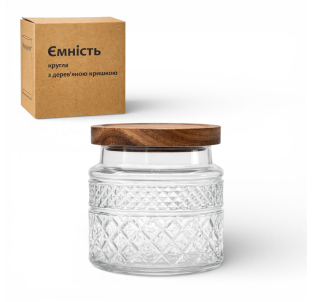 32258 Ємність кругла з дерев'яною кришкою 500мл - фото