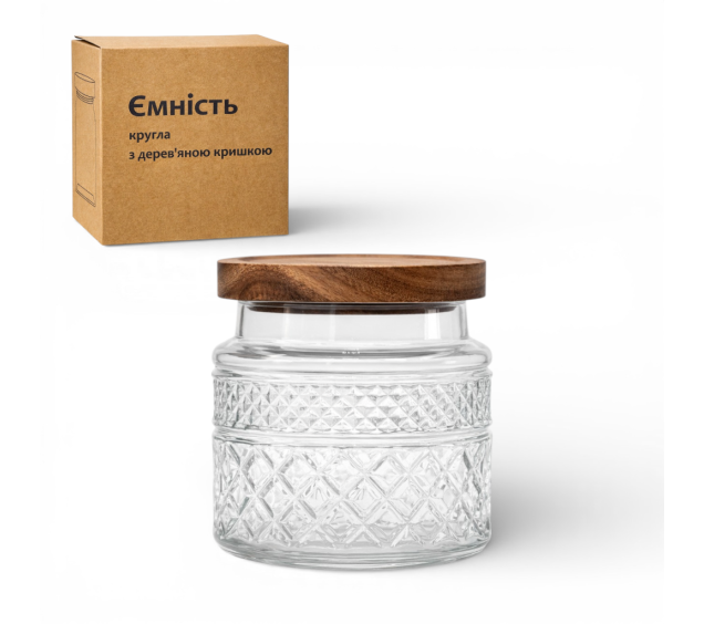 32258 Ємність кругла з дерев'яною кришкою 500мл - фото