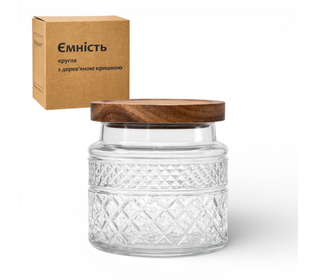 32259 Ємність кругла з дерев'яною кришкою 1100 мл - фото