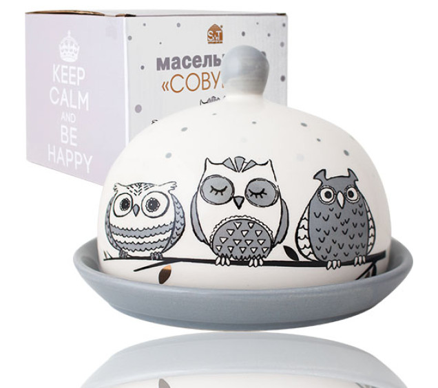 3340-18 Масельничка "Совушки" кругла (16х13х11,5см) - фото