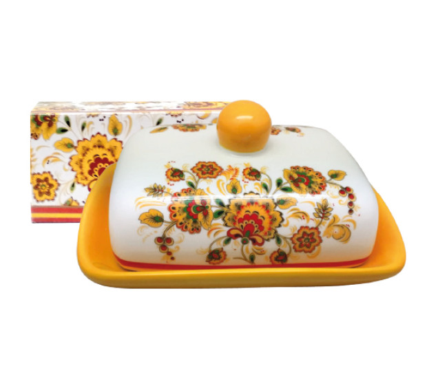 3397-16 Масельничка "Квітковий розпис" (розмір:13 Х17; h-5,5) - фото