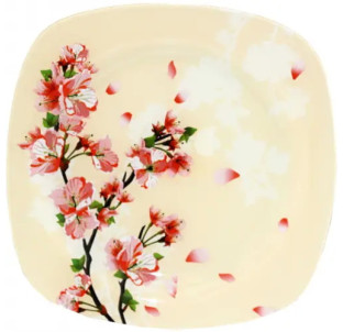 3716 Тарілка кв. з кр.краями 10"-25см (Квітуча вишня) - фото