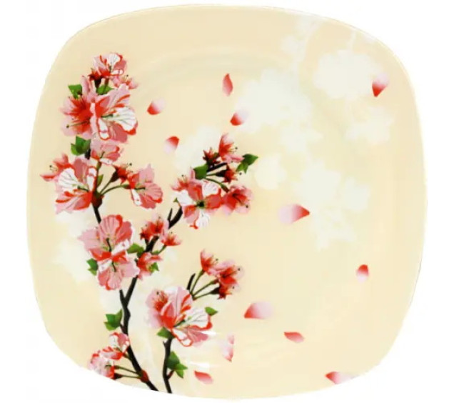 3716 Тарілка кв. з кр.краями 10"-25см (Квітуча вишня) - фото