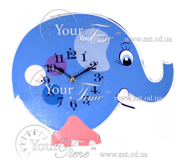 05-206 Годинник настінний Слон блакитний дитячий МДФ 33,5*4,5*27,5см - фото