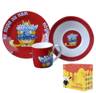 5132-02 Набір дитячий 3пр. "Не пора би нам підкріпиться" Товстий кіт з рибою (12) - фото