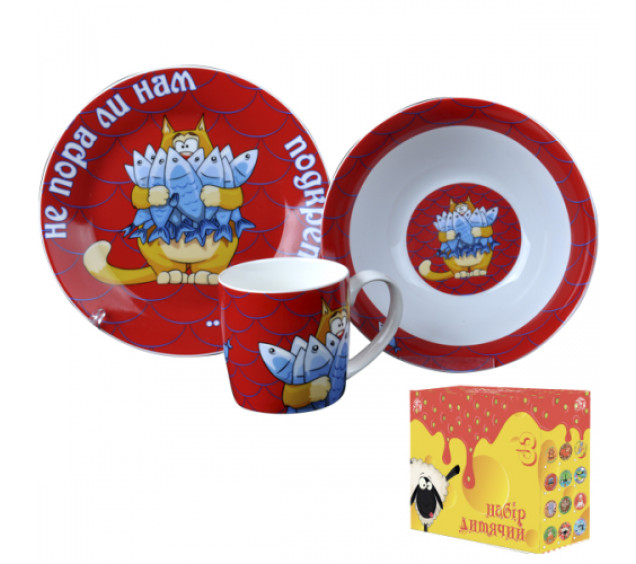 5132-02 Набір дитячий 3пр. "Не пора би нам підкріпиться" Товстий кіт з рибою(6) - фото