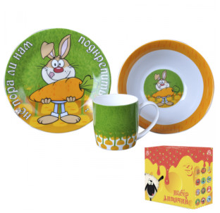 5132-08 Набір дитячий 3пр. "Не пора би нам підкріпиться" Заєць з морквою (12) - фото