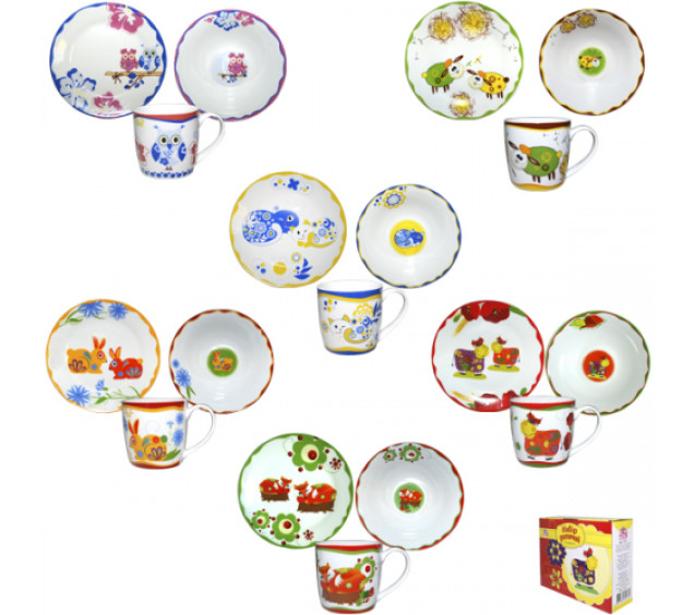 5137 Набір дитячий 3пр. "У світі тварин" (тар.19см, чаш.250мл, сал.600мл) - фото