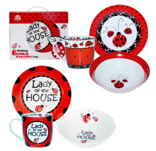 5143 Набір дитячий 3пр. Божа корівка мікс (тарілка-19см, миска 380мл, чашка-250мл) - фото