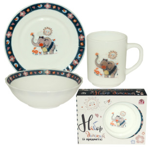 515-01 Набір дитячий 3пр. Слоник (тарілка-7', миска 6', чашка-230мл) - фото