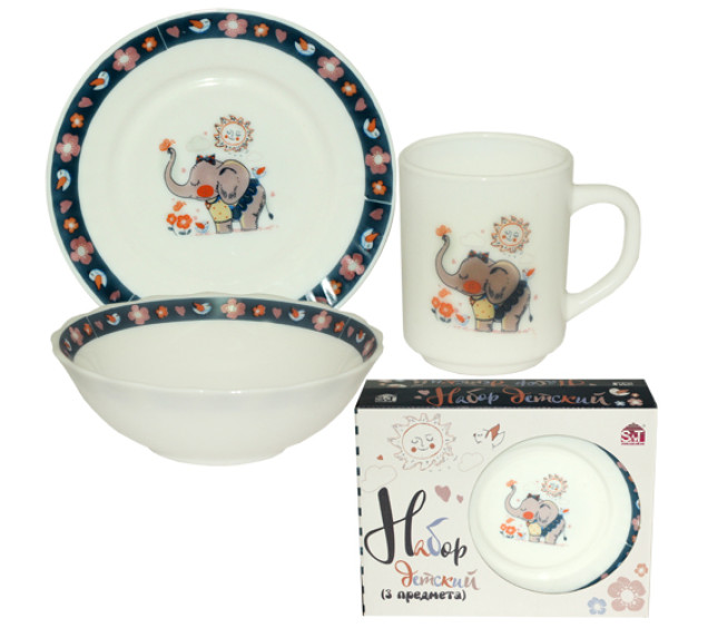 515-01 Набір дитячий 3пр. Слоник (тарілка-7', миска 6', чашка-230мл) - фото