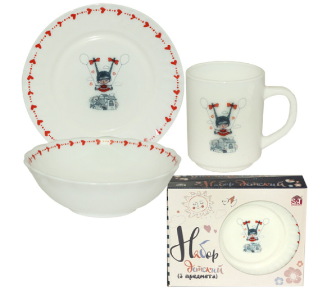 515-02 Набір дитячий 3пр. Дівчина (тарілка-7', миска 6', чашка-230мл) - фото