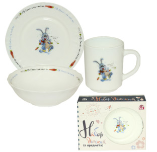 515-03 Набір дитячий 3пр. Заєць (тарілка-7', миска 6', чашка-230мл) - фото