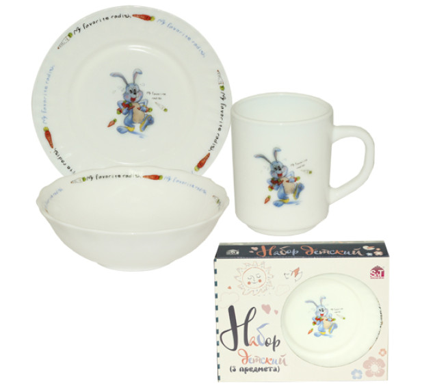 515-03 Набір дитячий 3пр. Заєць (тарілка-7', миска 6', чашка-230мл) - фото