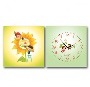 06-113 Годинник настінний Дитячий на полотні Друзі 28*28см - фото