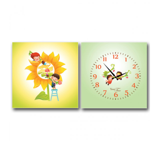 06-113 Годинник настінний Дитячий на полотні Друзі 28*28см - фото