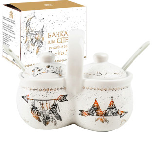 6023-20 Банка для спецій подвійна з 2 ложками "Boho style" (15*8,5*12,5см,2 по 200мл) - фото