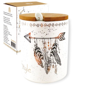 6024-20 Цукорниця з ложкою та бамбуковою кришкою "Boho style" 320мл - фото