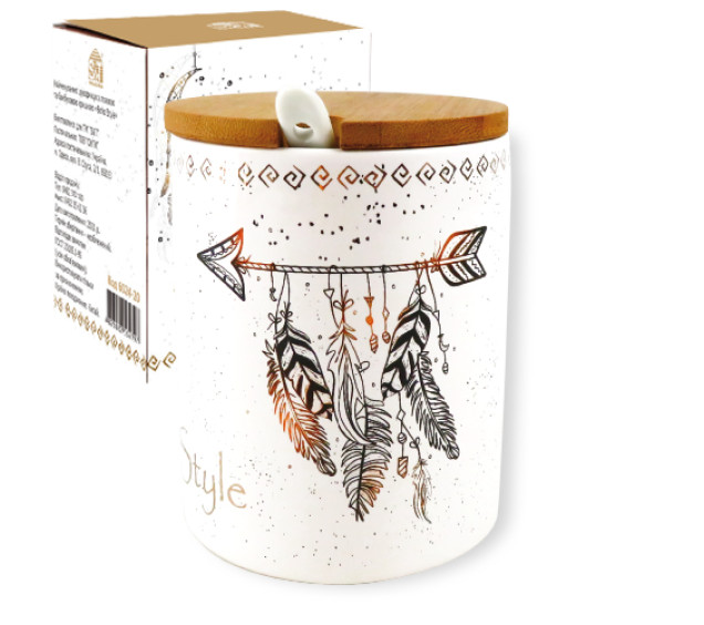 6024-20 Цукорниця з ложкою та бамбуковою кришкою "Boho style" 320мл - фото