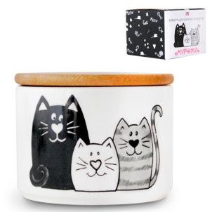 6026-19 Ємність для сипучих продуктів з бамбуковою кришкою 430мл "Мурчики" - фото