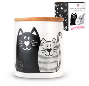 6027-19 Ємність для сипучих продуктів з бамбуковою кришкою 685мл "Мурчики" - фото