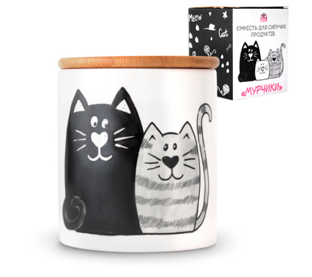 6027-19 Ємність для сипучих продуктів з бамбуковою кришкою 685мл "Мурчики" - фото