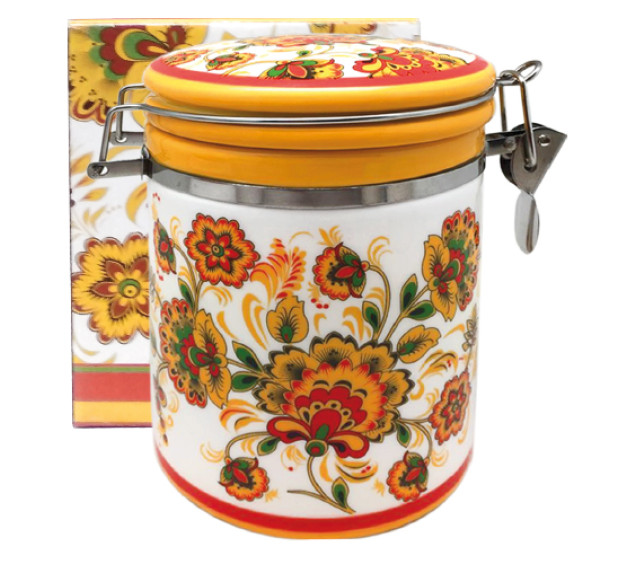 629-16 Ємність для сипучих продуктів 0,75л "Квітковий розпис" (d-9,5см, h-11) - фото